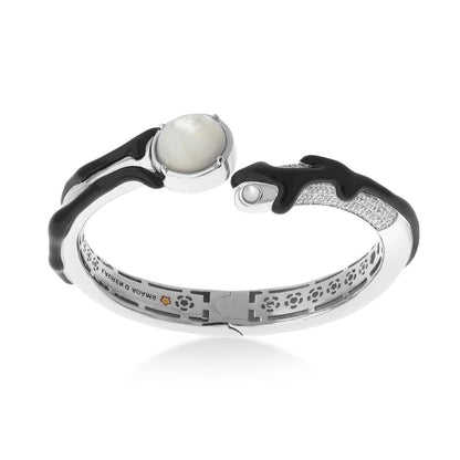 Pretty Little Things Bangle by Lauren G Adams, black and silver bangle with pearl accent on Tampa Home & Garden Store