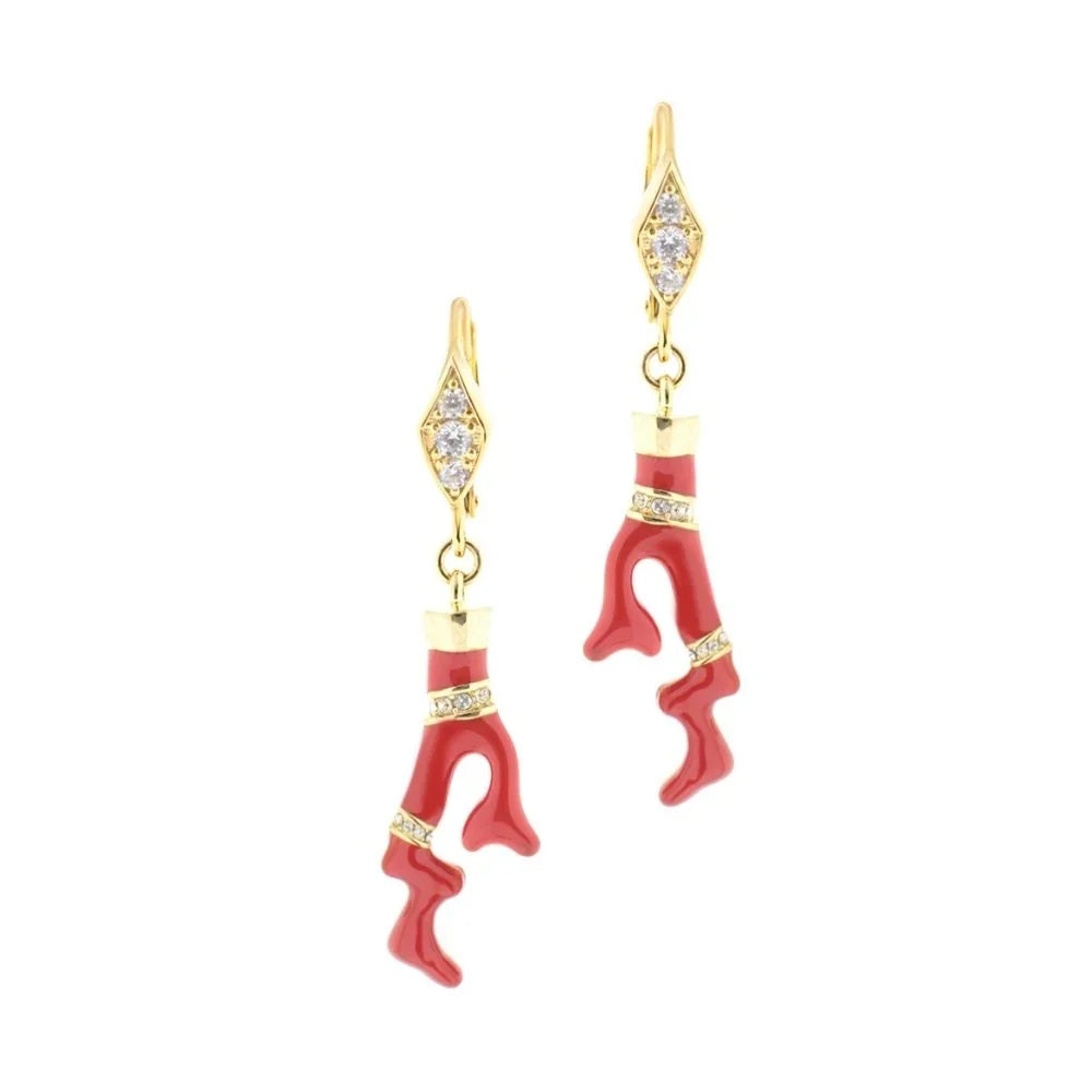 Pretty Little Things Coral Earrings by Lauren G Adams, gold lever-back with coral branches, 2pc on Tampa Home & Garden Store