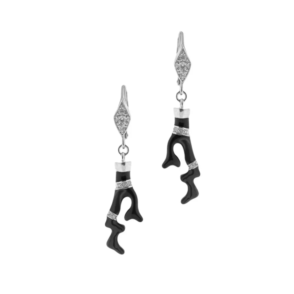 Pretty Little Things Coral Earrings, black coral drops with diamond-accented silver tops, Lauren G Adams, pair on Tampa Home & Garden Store