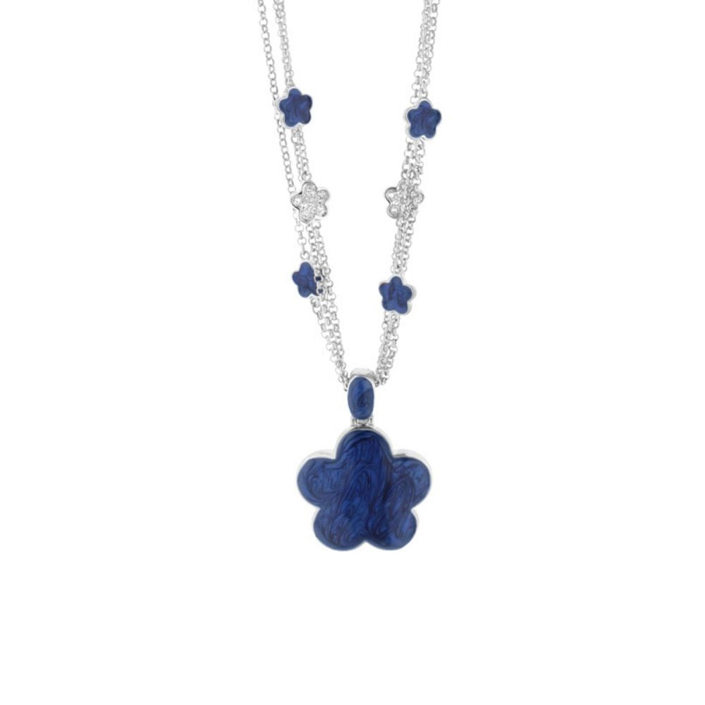 Daisy Pendant Necklace by Lauren G Adams, blue enamel flower pendant on silver chain on Tampa Home & Garden Store