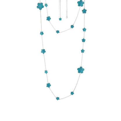 Daisy Love Gemstone Necklace Long Station with turquoise flower charms on silver chain on Tampa Home & Garden Store