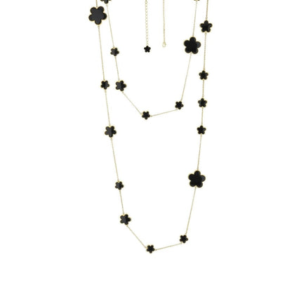 Daisy Love Gemstone Necklace long gold-tone chain with black clover charms on Tampa Home & Garden Store