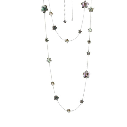 Daisy Love Gemstone Long Necklace by Lauren G Adams with iridescent daisy charms on silver chain on Tampa Home & Garden Store