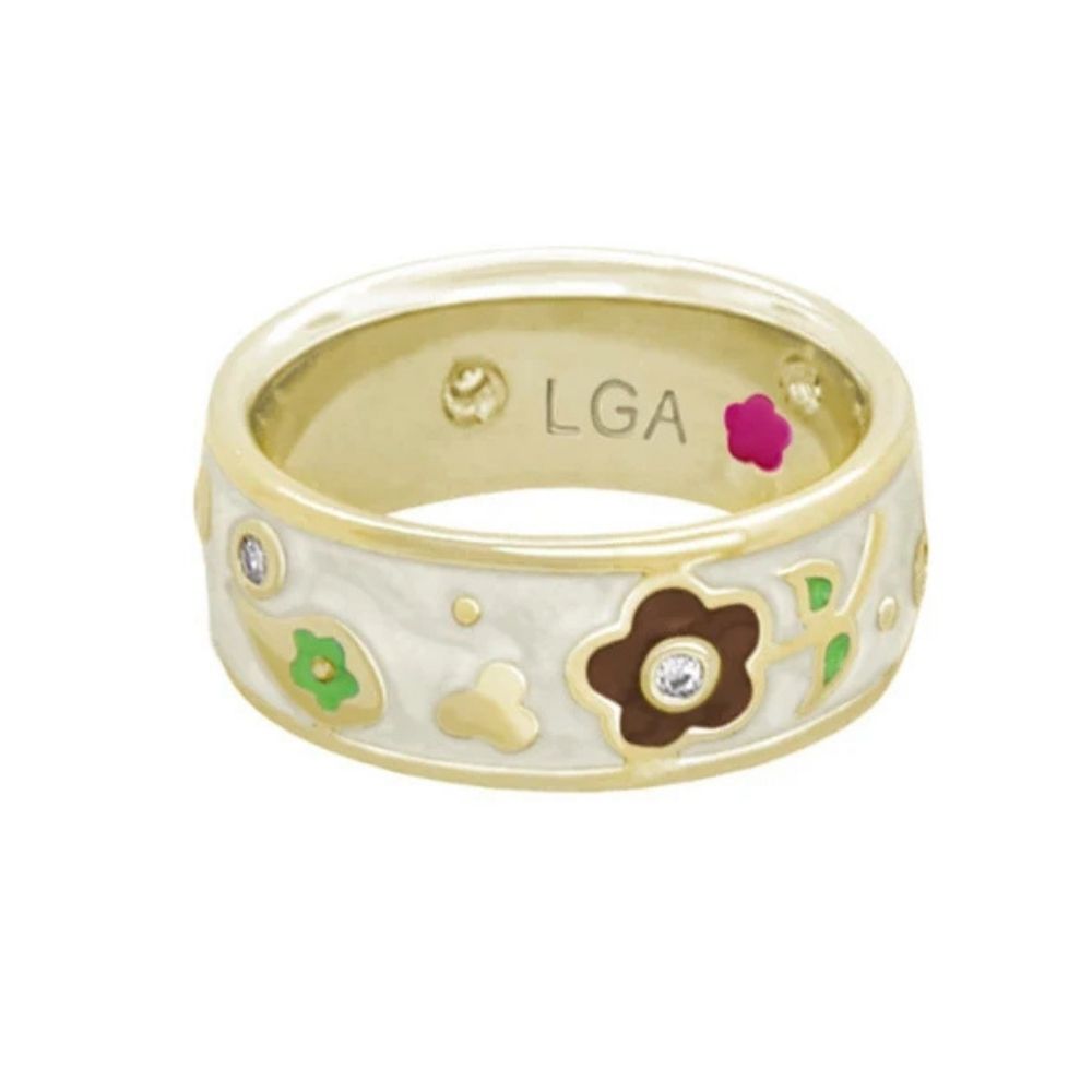 Daisy Love Band Ring — Wildflower by Lauren G Adams, gold band with enamel flowers on Tampa Home & Garden Store