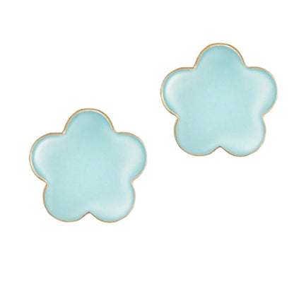 Blue Enamel Daisy Earrings With the French Clip