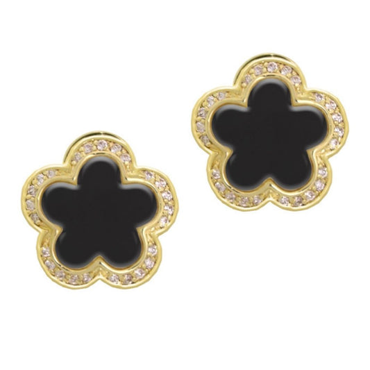 Daisy Love Earrings pair pavé halo gold flower button clip black center by Lauren G Adams on Tampa Home & Garden Store