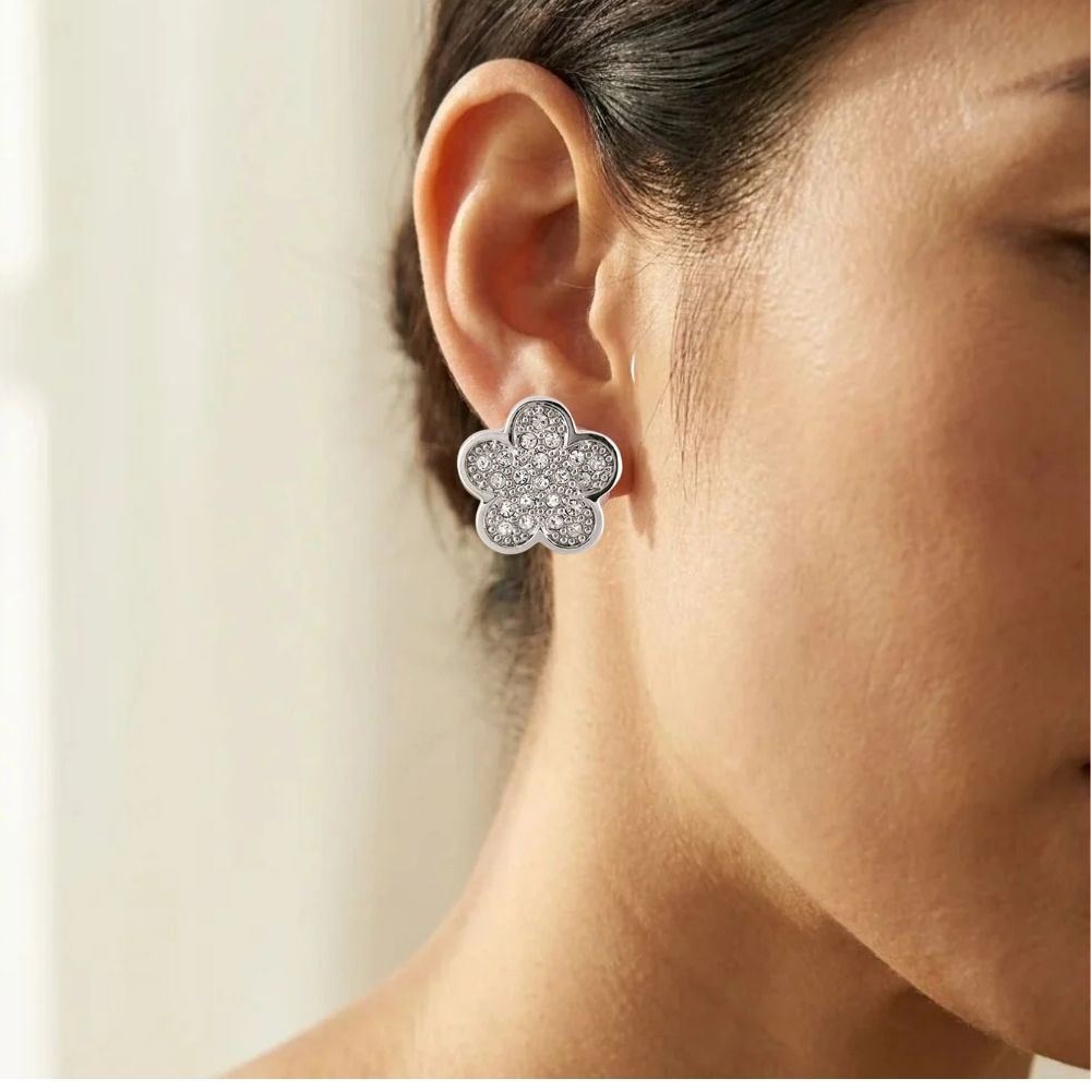 Daisy Love Pavé Flower earrings; silver-tone flower stud with crystals by Lauren G Adams on Tampa Home & Garden Store