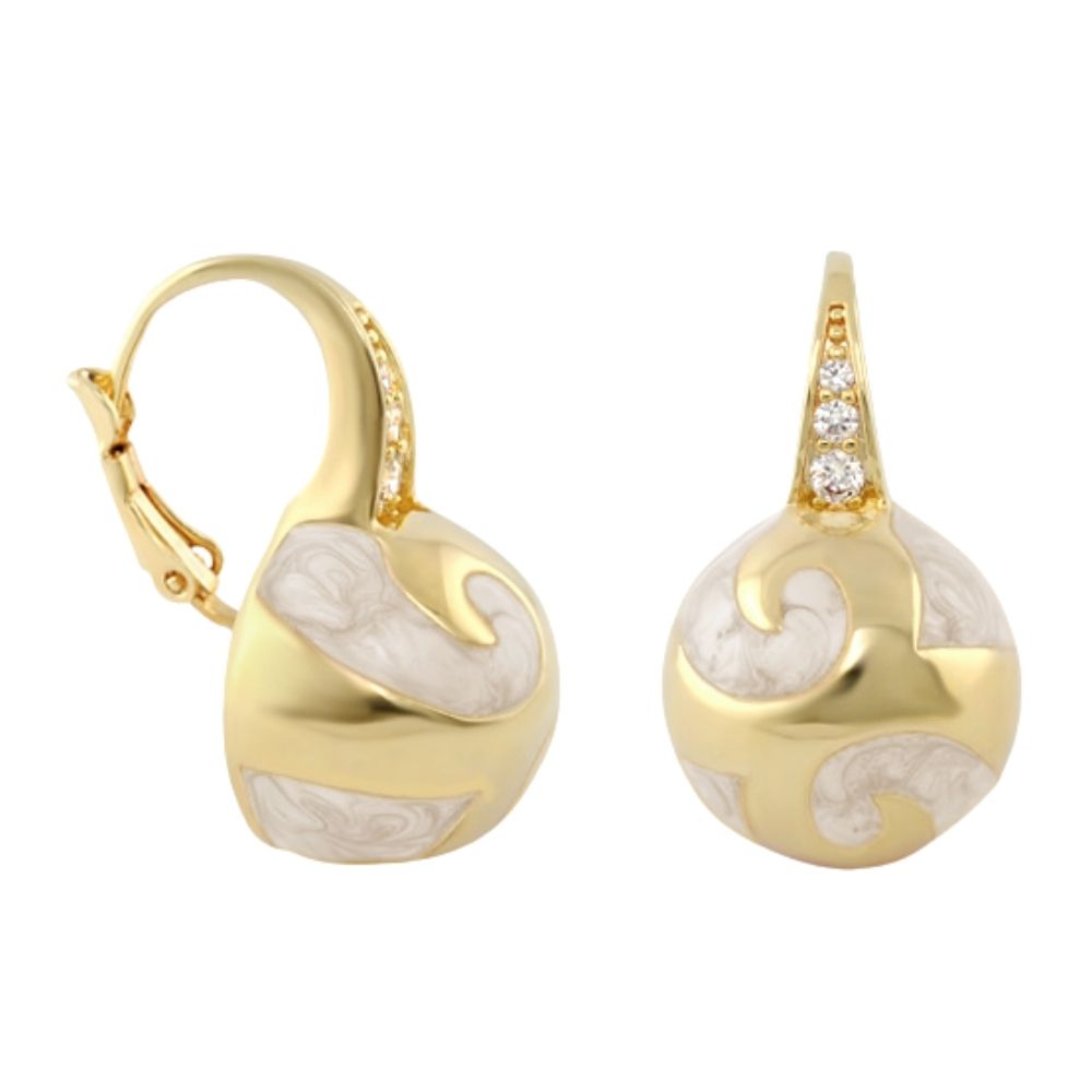 Good Karma Ball Earrings, gold-tone with white enamel swirl and diamond bail by Lauren G Adams on Tampa Home & Garden Store