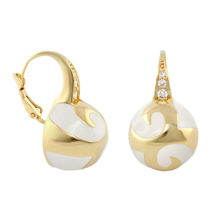 Good Karma Ball Earrings pair gold-tone hinged hoops with white enamel swirl ball accents on Tampa Home & Garden Store