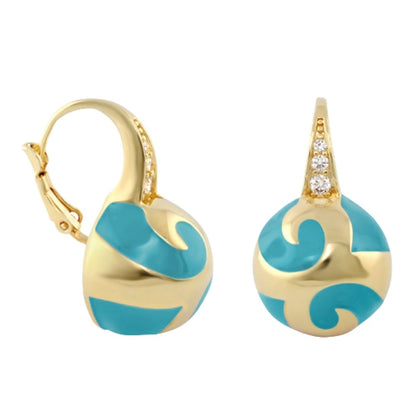Good Karma Ball Earrings pair in gold with turquoise enamel swirls and diamond-accented bail on Tampa Home & Garden Store