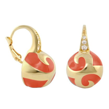 Good Karma Ball Earrings by Lauren G Adams; gold-tone enamel coral swirls, hoop and drop pair on Tampa Home & Garden Store