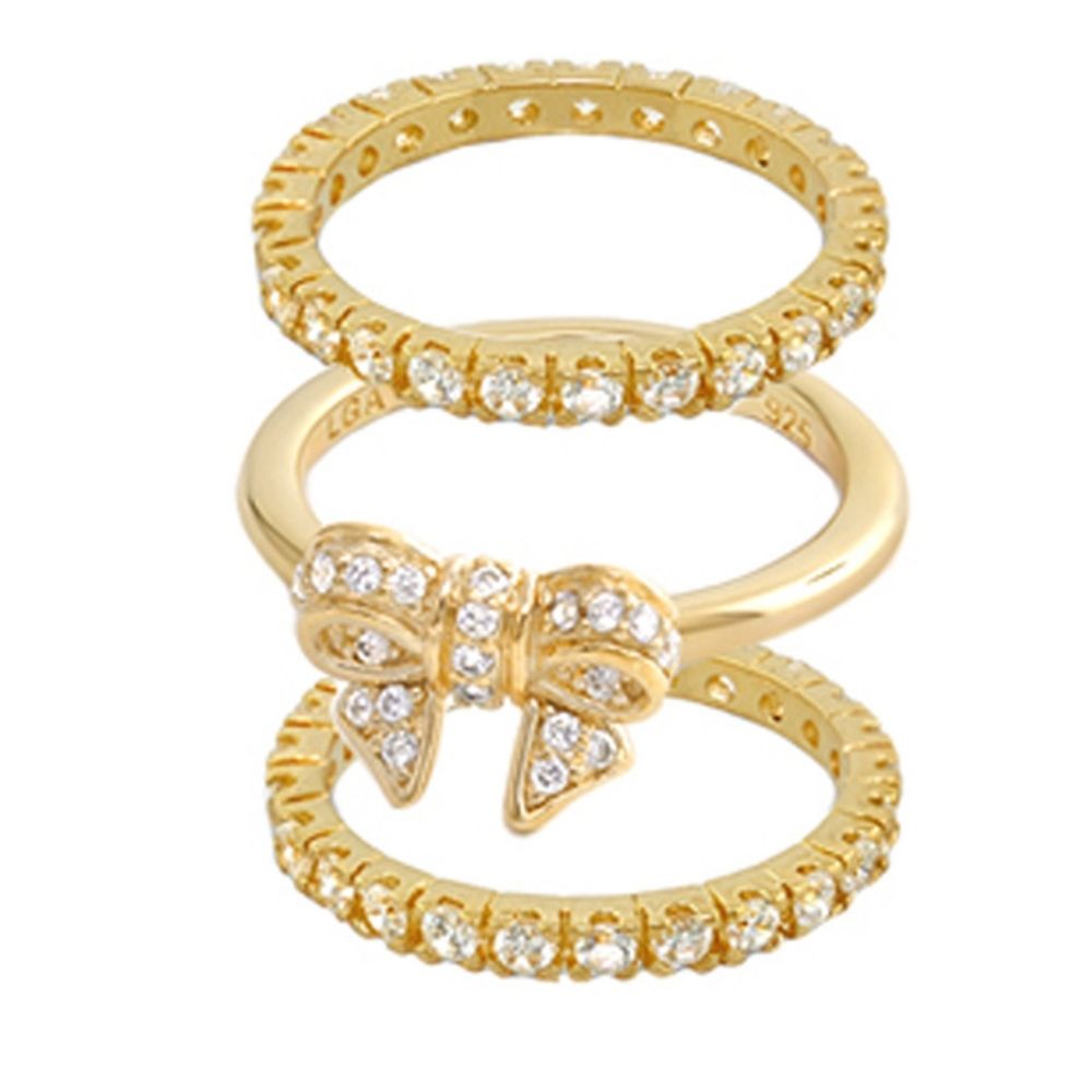 Layers of Love Ring Set of 3 gold tone rings with clear stones and bow charm by Lauren G Adams on Tampa Home & Garden Store