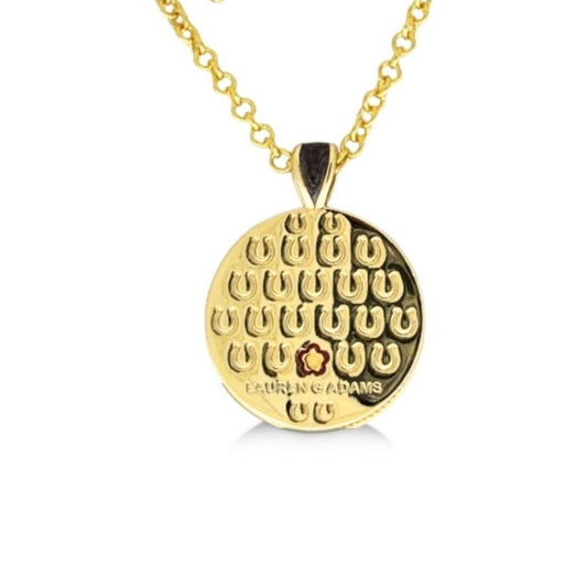 Equestrian Pendant Necklace gold-tone round pendant with horseshoe motif, Lauren G Adams on Tampa Home & Garden Store