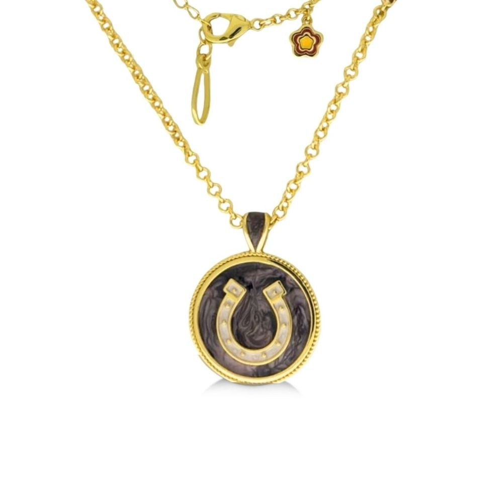 Equestrian pendant necklace gold-tone with marbled center and horseshoe Lauren G Adams on Tampa Home & Garden Store