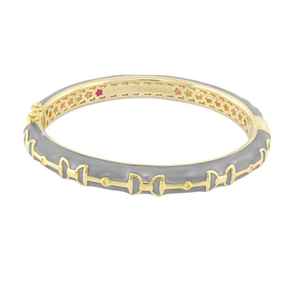 Equestrian Stirrup Bangle black enamel with gold-tone hinged lock, Lauren G Adams bracelet on Tampa Home & Garden Store