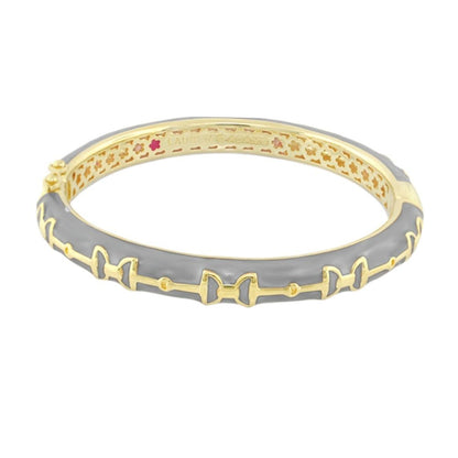 Equestrian Stirrup Bangle black enamel with gold-tone hinged lock, Lauren G Adams bracelet on Tampa Home & Garden Store