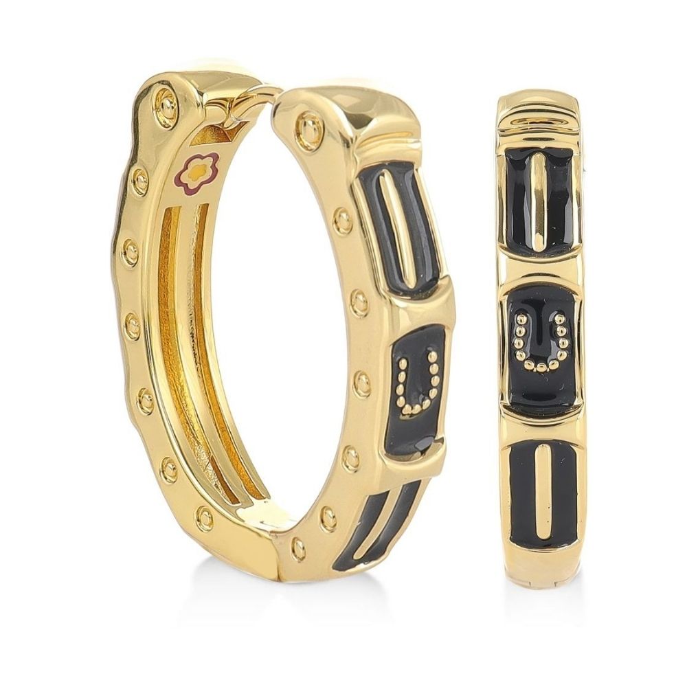 Equestrian Earrings enamel hoop by Lauren G Adams, gold-tone with black enamel panels on Tampa Home & Garden Store