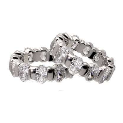 925 Eternity Band Bar-Set Oval ring pair in sterling silver with clear diamonds by Lauren G Adams on Tampa Home & Garden Store