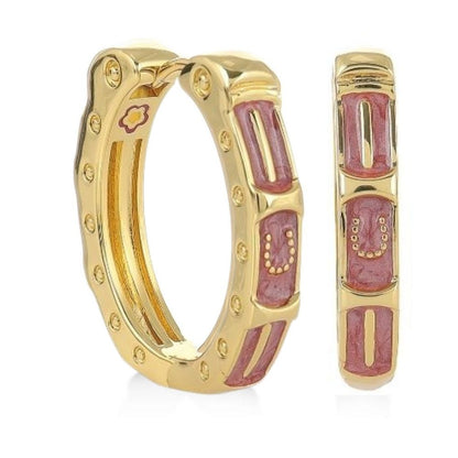 Enamel hoop earrings gold-tone with pink enamel panels Lauren G Adams pair on Tampa Home & Garden Store