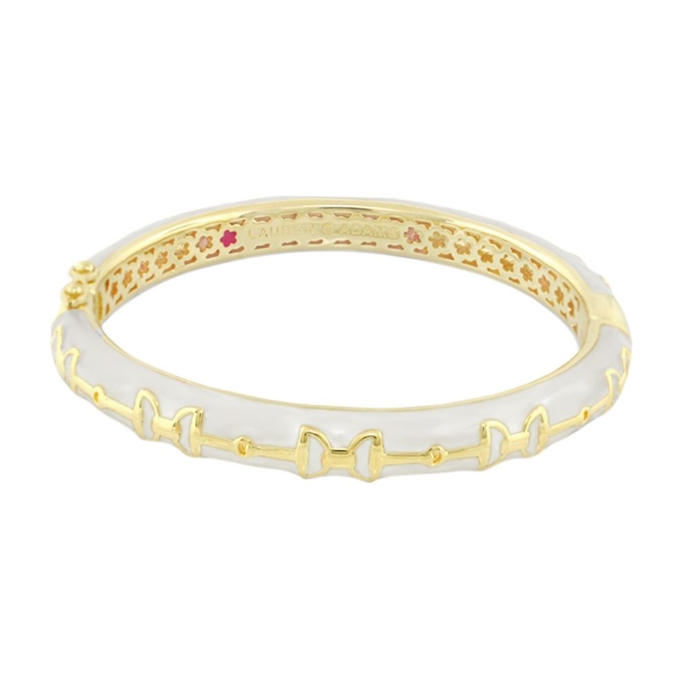 Equestrian Stirrup Bangle gold-tone hinged bracelet with white enamel by Lauren G Adams on Tampa Home & Garden Store