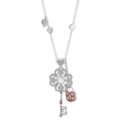 Fun Key Necklace pendant in silver with filigree and crystal centerpiece by Lauren G Adams on Tampa Home & Garden Store