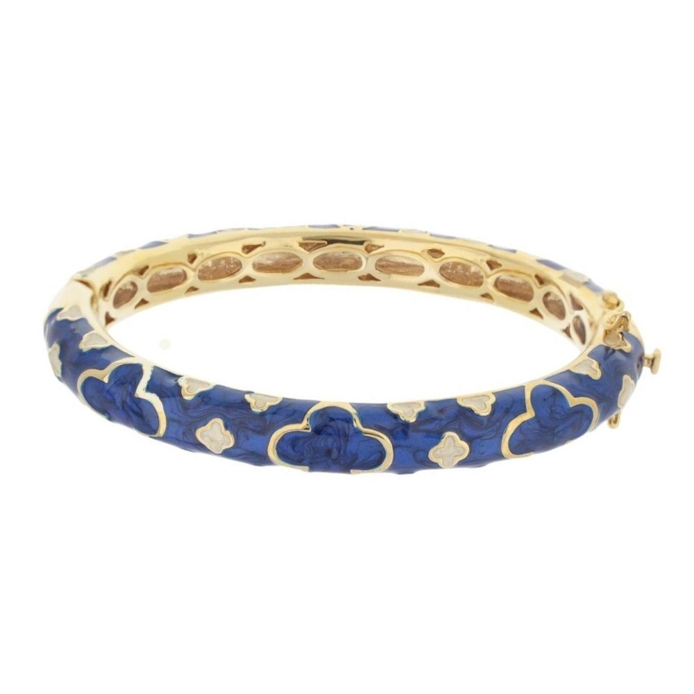 Art Deco Stackable Bangle in blue enamel with gold heart motif, Lauren G Adams bracelet on Tampa Home & Garden Store