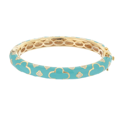 Art Deco Stackable Bangle turquoise enamel with gold-tone clover motifs by Lauren G Adams bracelet on Tampa Home & Garden Store
