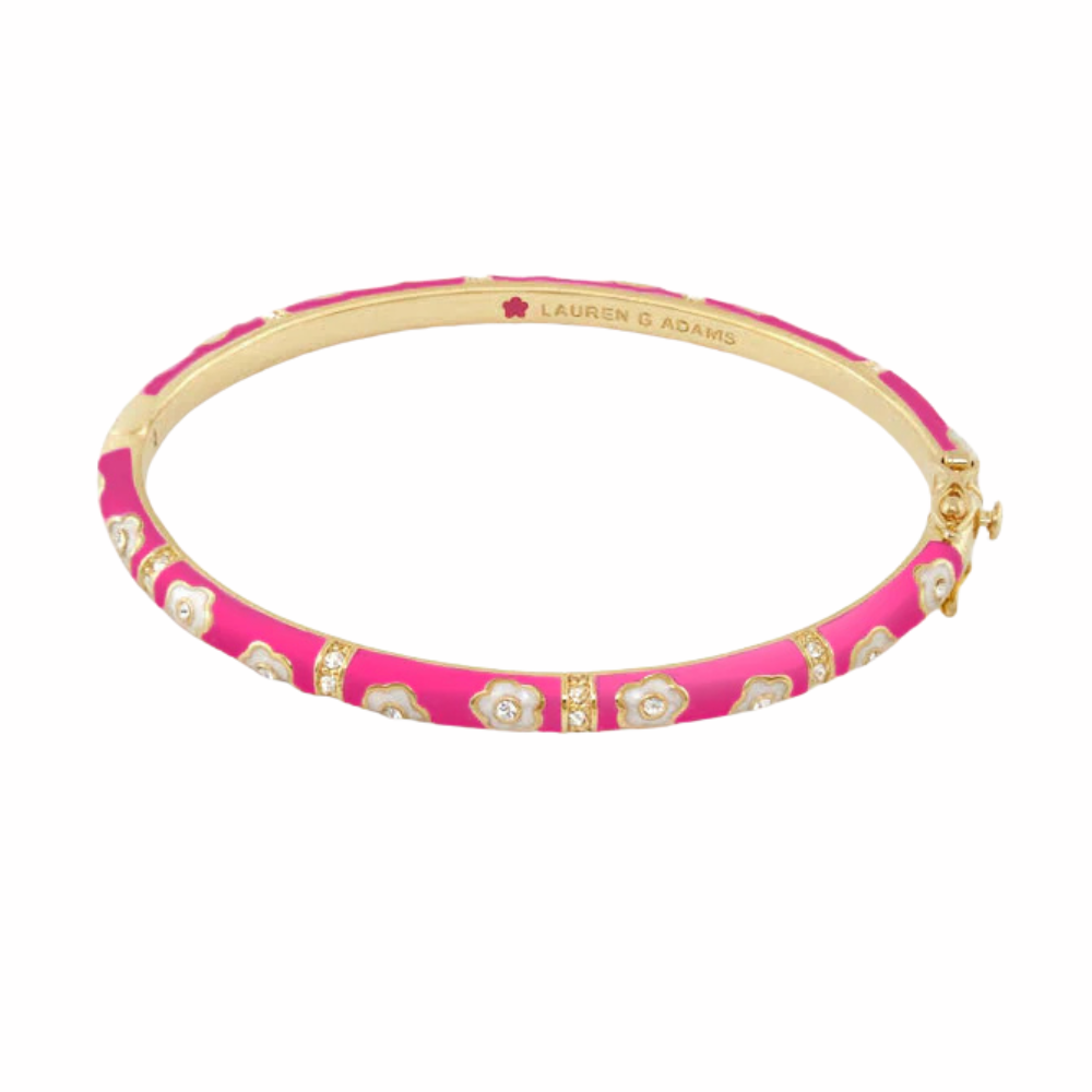 Daisy Love Stackable Bangle Pink enamel with daisies, gold-tone accents Lauren G Adams on Tampa Home & Garden Store