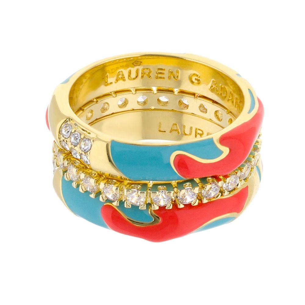 Pretty Little Things Rings Set by Lauren G Adams; gold-tone stack rings with enamel and crystals on Tampa Home & Garden Store