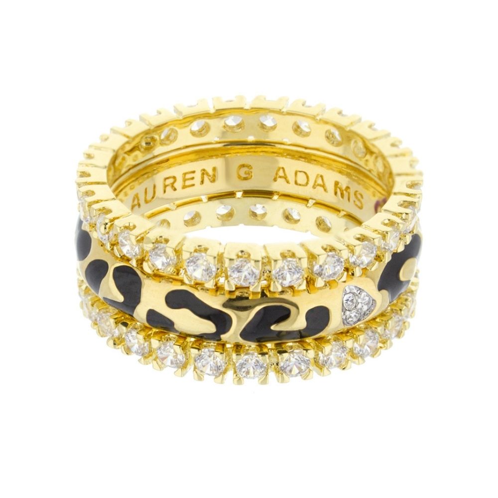 Sweet Leopard Ring Set: 3 gold leopard enamel rings with pavé diamonds by Lauren G Adams on Tampa Home & Garden Store