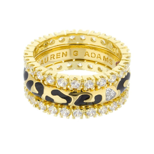 Sweet Leopard Ring Set: 3 gold leopard enamel rings with pavé diamonds by Lauren G Adams on Tampa Home & Garden Store