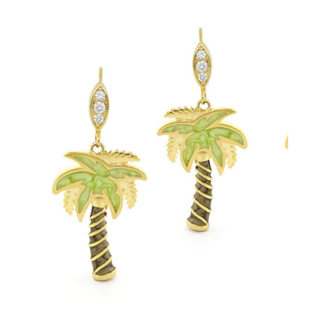 Eau Palm Tree earrings gold-tone palm dangle with green enamel leaves by Lauren G Adams on Tampa Home & Garden Store