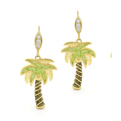 Eau Palm Tree earrings gold-tone palm dangle with green enamel leaves by Lauren G Adams on Tampa Home & Garden Store