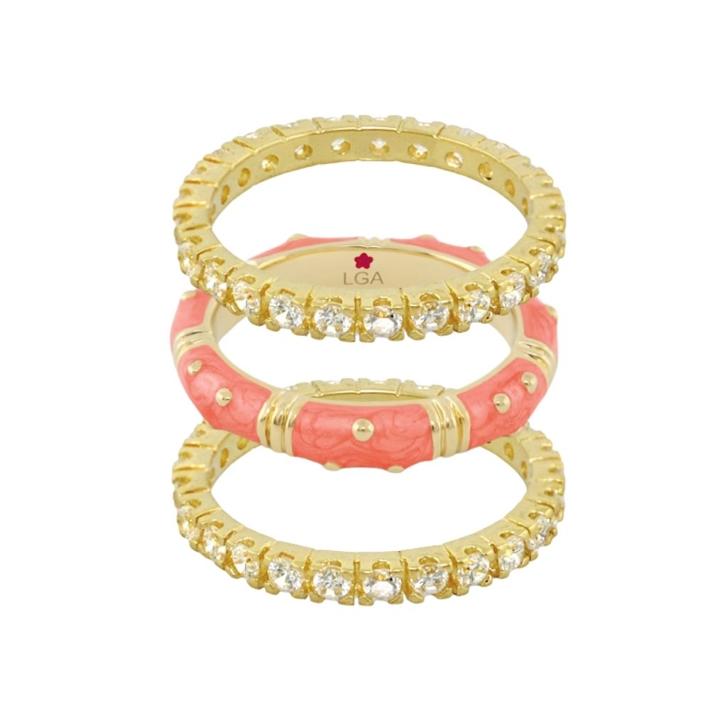 Polka Dot Ring Set, 3 gold-tone rings with crystal pavé and pink enamel by Lauren G Adams on Tampa Home & Garden Store