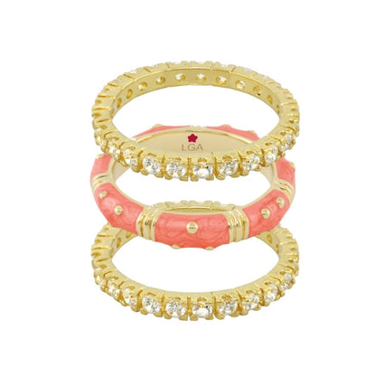 Polka Dot Ring Set, 3 gold-tone rings with crystal pavé and pink enamel by Lauren G Adams on Tampa Home & Garden Store