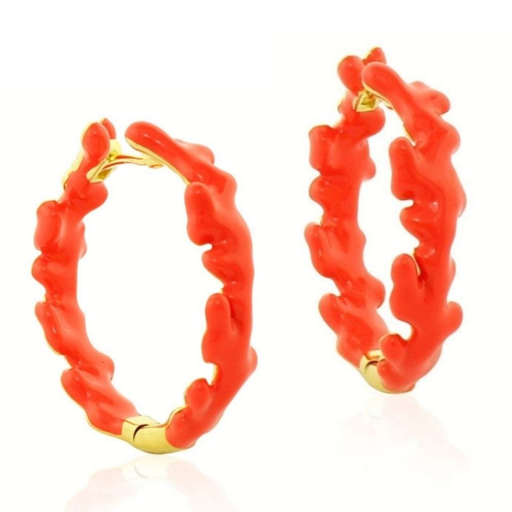 Pretty Little Things Earrings red coral hoop with gold-tone accents by Lauren G Adams on Tampa Home & Garden Store