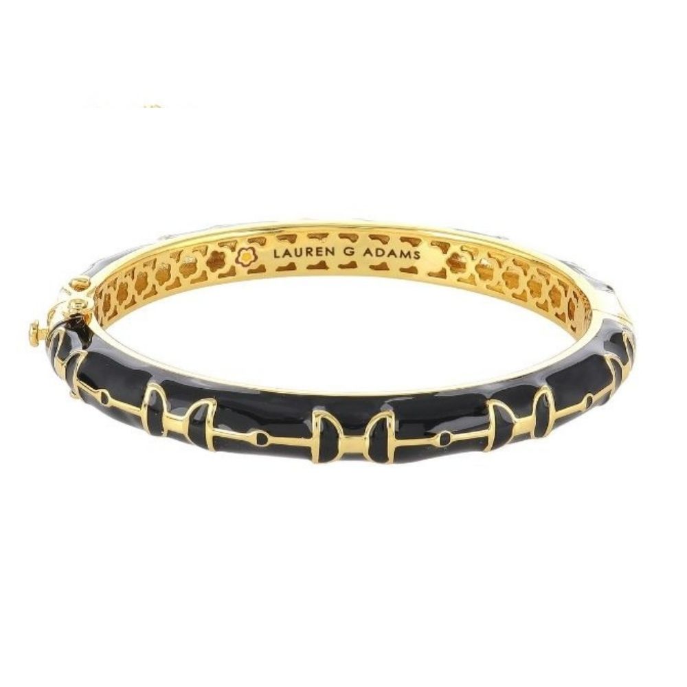 Equestrian Stirrup Bangle Black enamel with gold-tone hinges, Lauren G Adams bracelet on Tampa Home & Garden Store