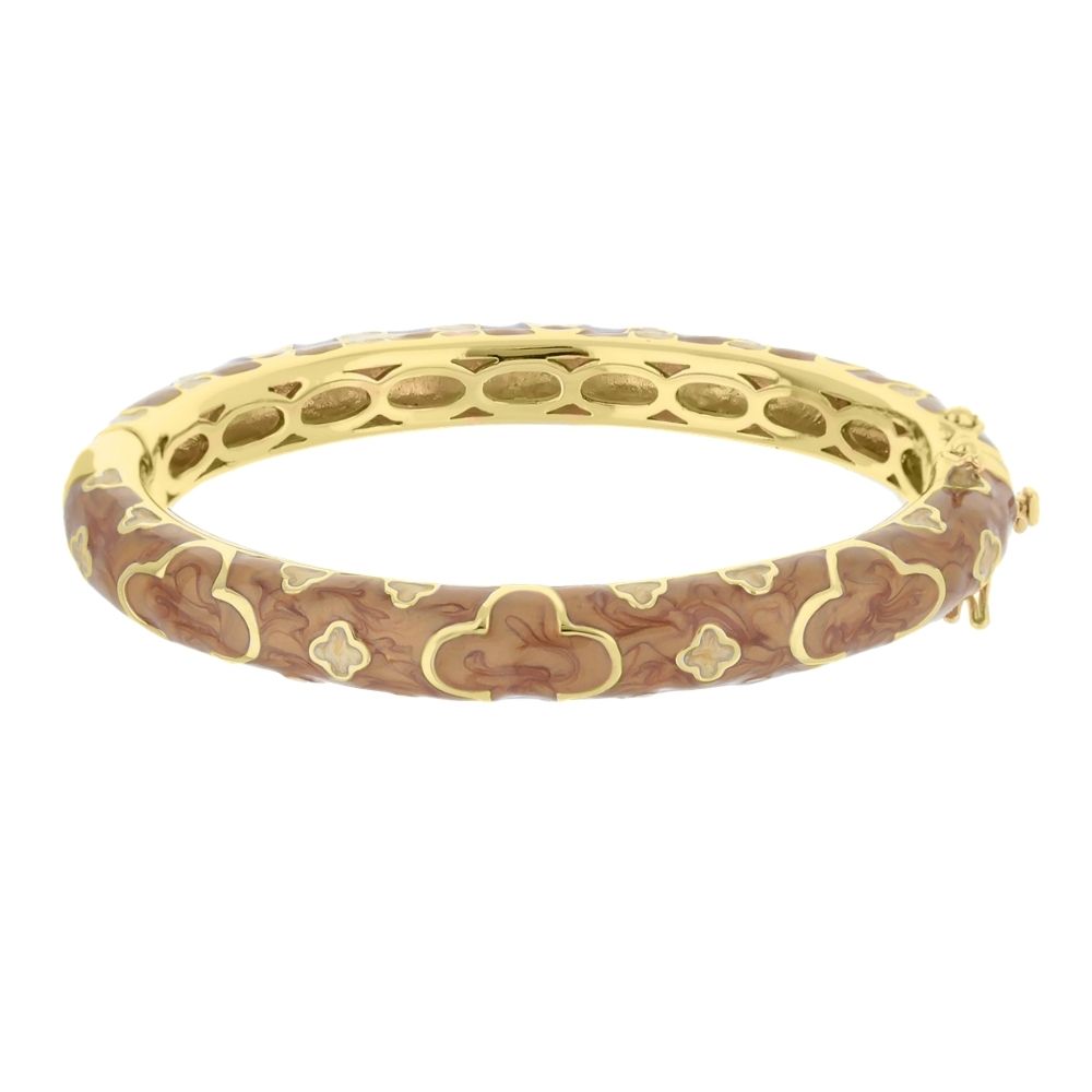Art Deco Stackable Bangle by Lauren G Adams; gold-tone bracelet with brown enamel floral motif on Tampa Home & Garden Store