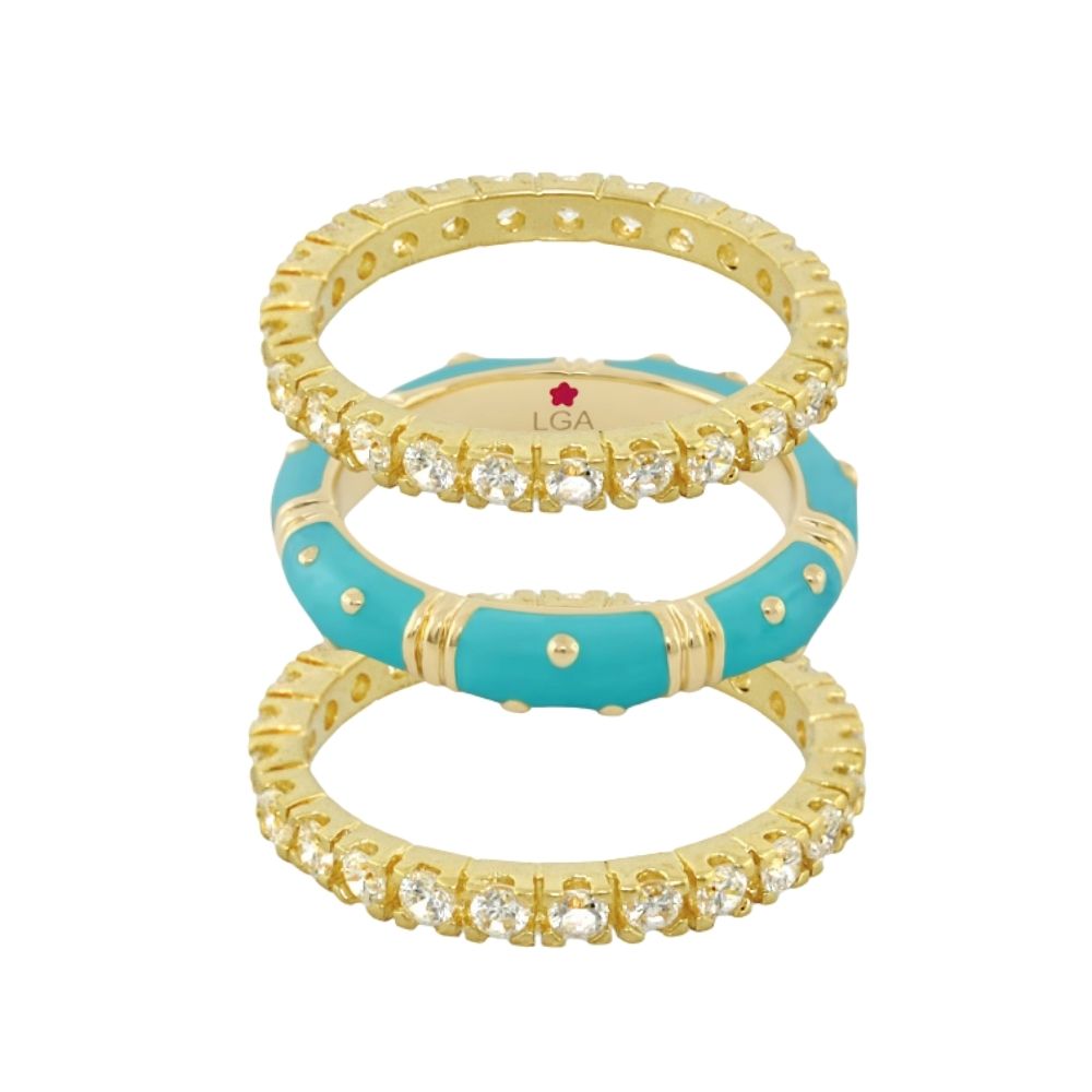 Polka Dot Ring Set by Lauren G Adams: three gold-tone and turquoise rings with diamonds on Tampa Home & Garden Store