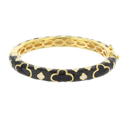 Art Deco Stackable Bangle in black enamel with gold-tone quatrefoil by Lauren G Adams on Tampa Home & Garden Store