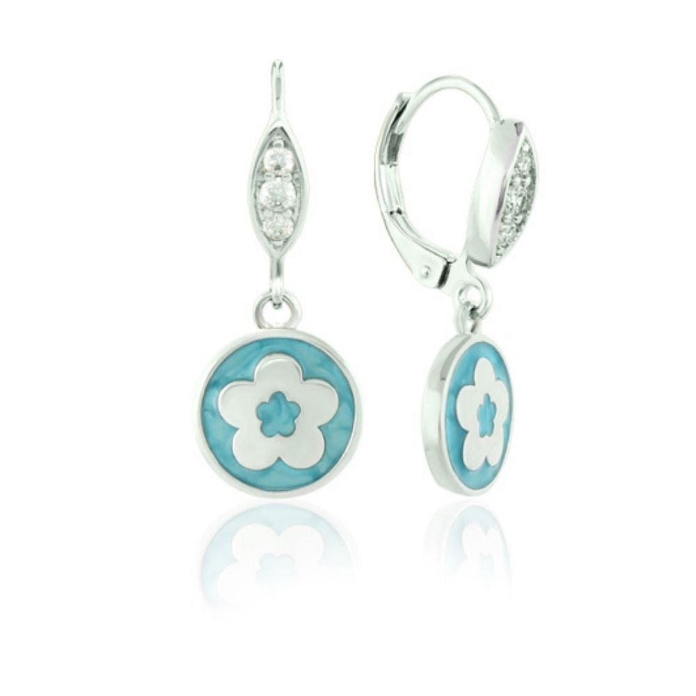 Eau Enamel Flower Earrings turquoise enamel flower motif by Lauren G Adams, silver dangle pair on Tampa Home & Garden Store