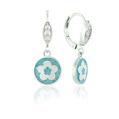 Eau Enamel Flower Earrings turquoise enamel flower motif by Lauren G Adams, silver dangle pair on Tampa Home & Garden Store