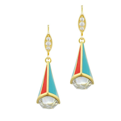 Triplet earrings by Lauren G Adams; goldtone drops with turquoise and red enamel and crystal on Tampa Home & Garden Store