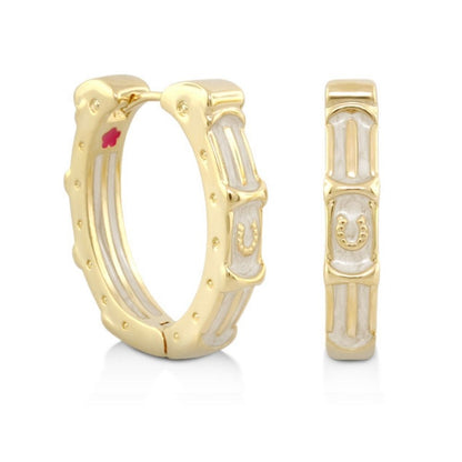 Equestrian enamel hoop earrings by Lauren G Adams in gold-tone with white enamel panels on Tampa Home & Garden Store