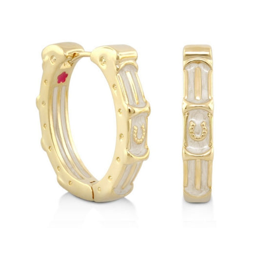 Equestrian enamel hoop earrings by Lauren G Adams in gold-tone with white enamel panels on Tampa Home & Garden Store