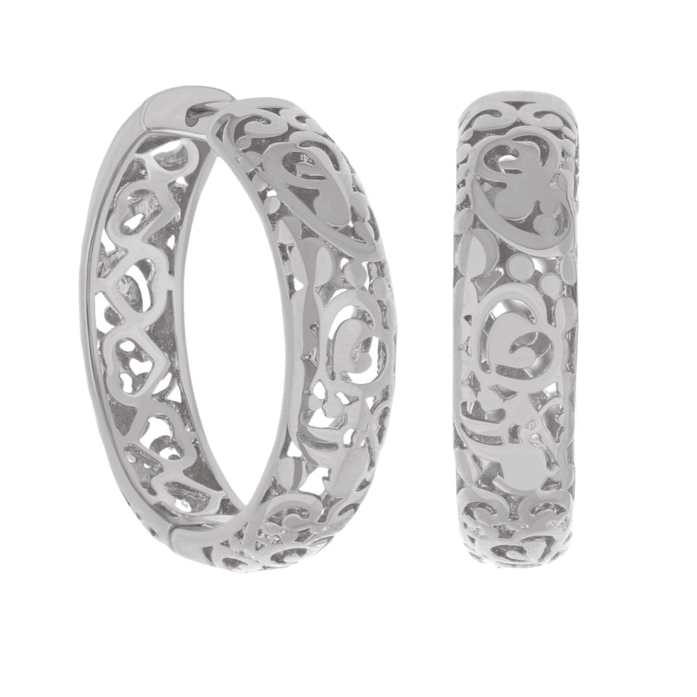 Hidden Hearts hoop earrings, sterling silver filigree hearts, Lauren G Adams collection, pair on Tampa Home & Garden Store