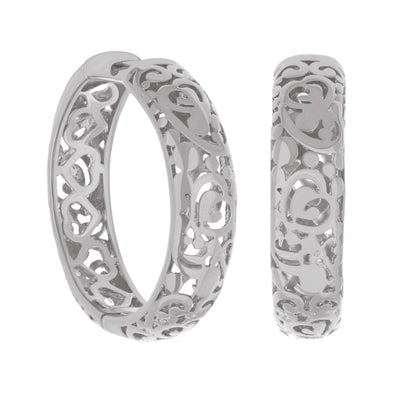 Hidden Hearts hoop earrings, sterling silver filigree hearts, Lauren G Adams collection, pair on Tampa Home & Garden Store