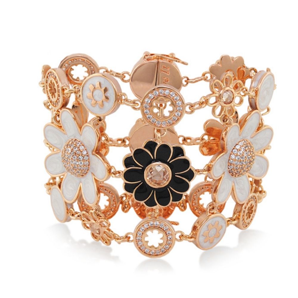 Daisy Dreams Bracelet by Lauren G Adams, rose-gold with enamel daisies and crystals on Tampa Home & Garden Store