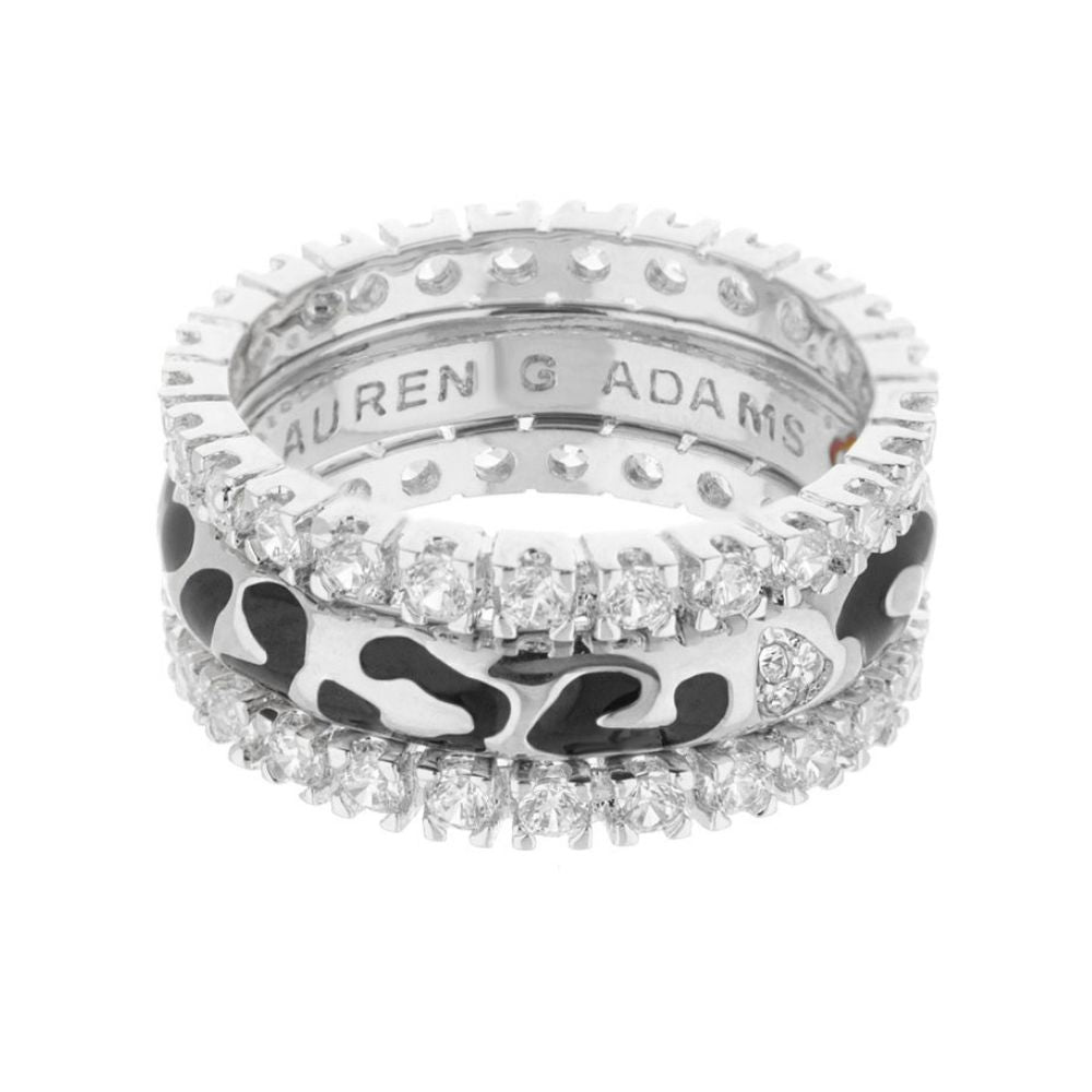 Sweet Leopard Ring Set by Lauren G Adams, camo enamel stacked rings with diamonds, 3-piece on Tampa Home & Garden Store