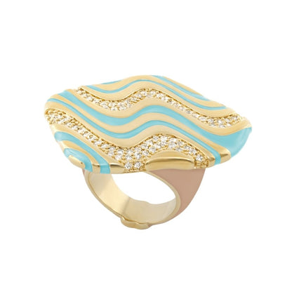 Moon Dust Cocktail Ring gold-tone with blue enamel waves and pave diamonds by Lauren G Adams on Tampa Home & Garden Store